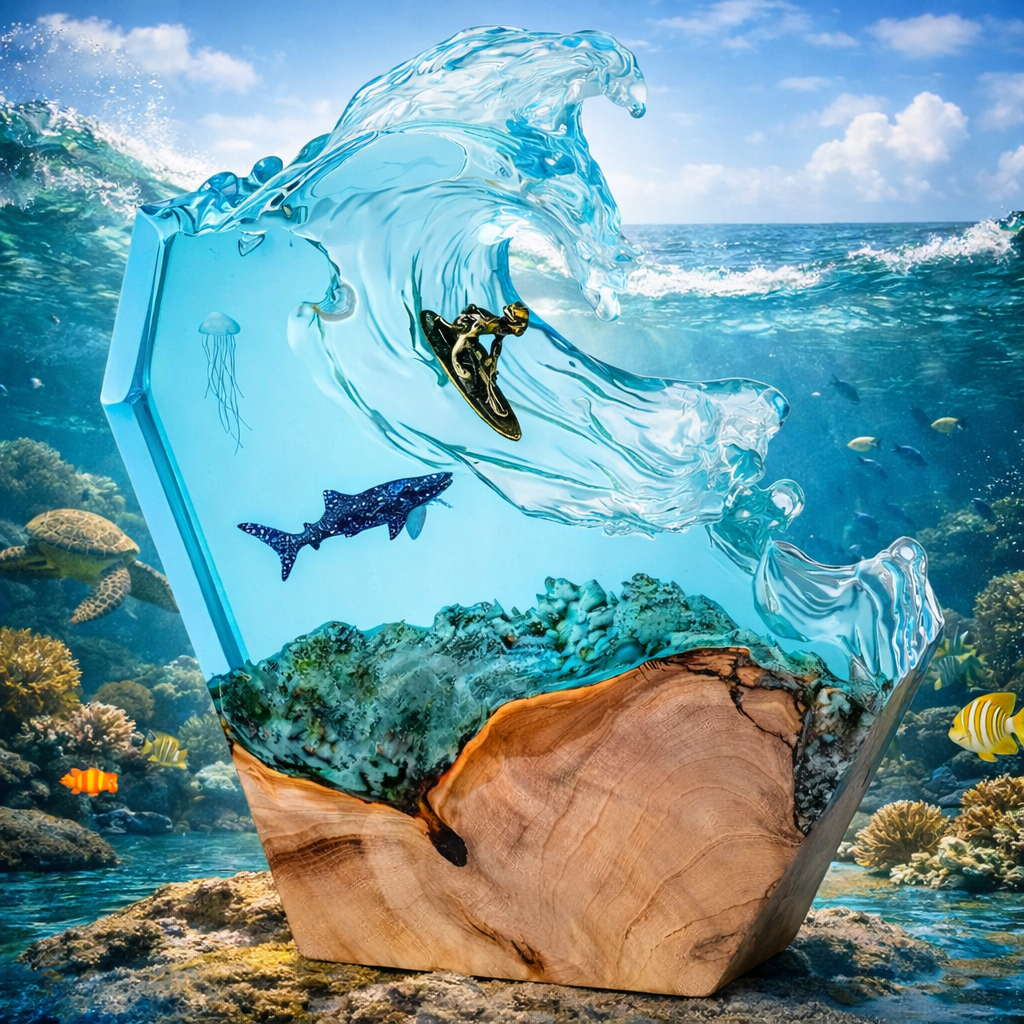 Ocean Surfing Resin Lamp