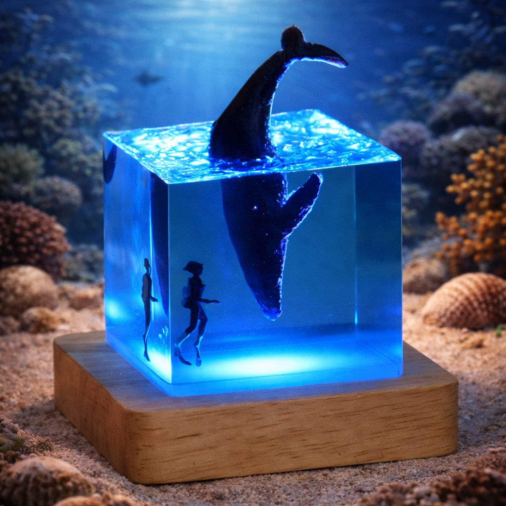 Upside Down Whale Cube Resin Lamp