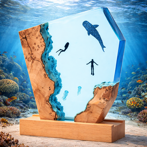 Divers, Whale And Jellyfish Resin Lamp