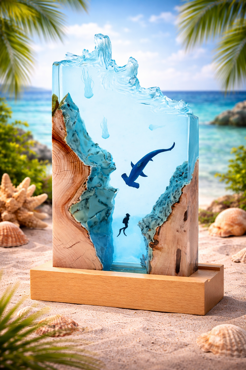Whale, Diver, Jellyfish Resin Lamp