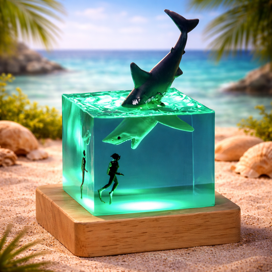 Shark Diver Cube Resin Lamp