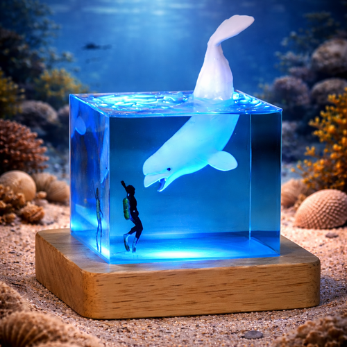 White Whale Resin Lamp Cube