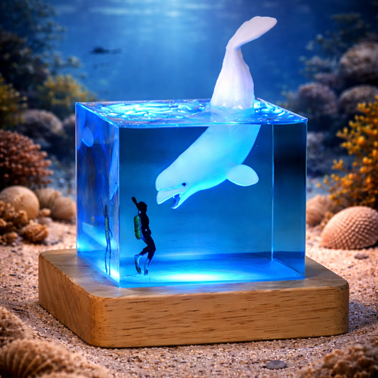 White Whale Resin Lamp Cube