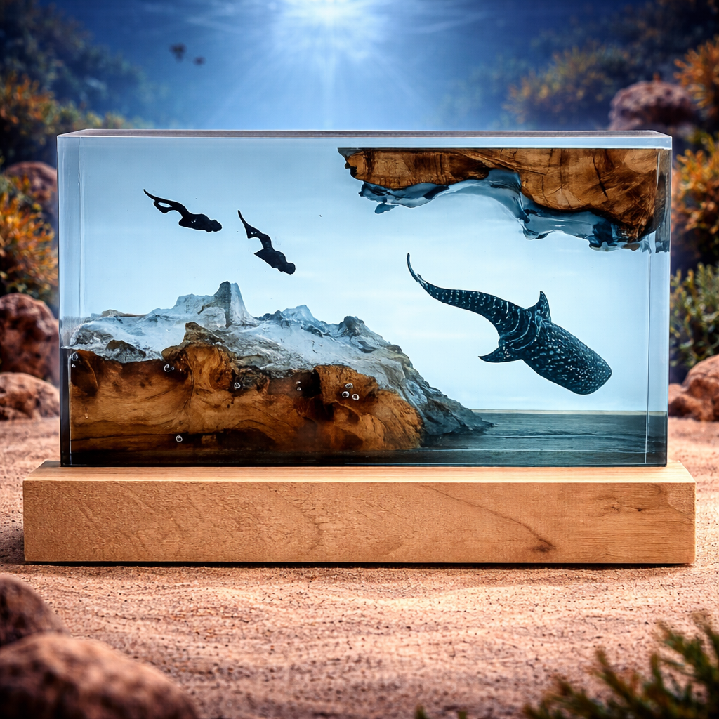 Divers And Whale Resin Lamp