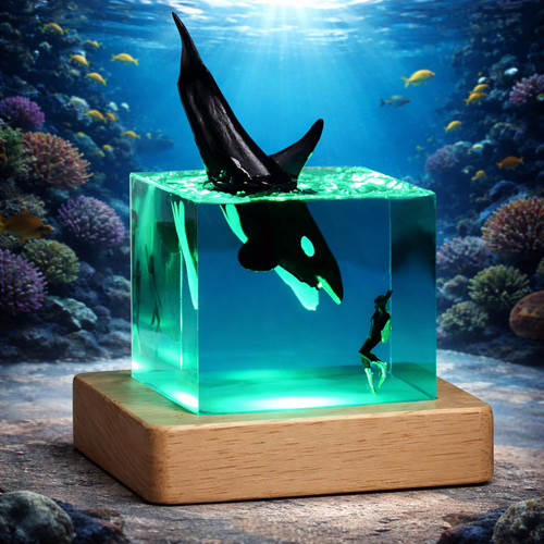Whale Diver Cube Resin Lamp