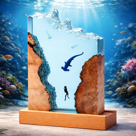 Whale, Diver, Jellyfish Resin Lamp